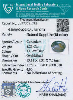 Bi-Colour Sapphire(Pitambari) - 8.21 Carat