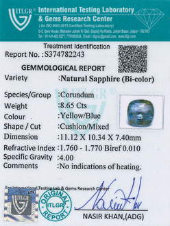 Bi-Colour Sapphire(Pitambari) - 8.65 Carat