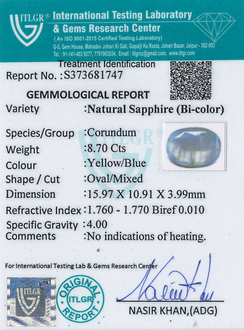 Bi-Colour Sapphire(Pitambari) - 8.7 Carat