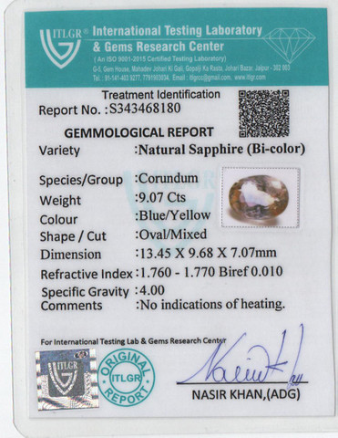 Bi-Colour Sapphire(Pitambari) - 9.07 Carat