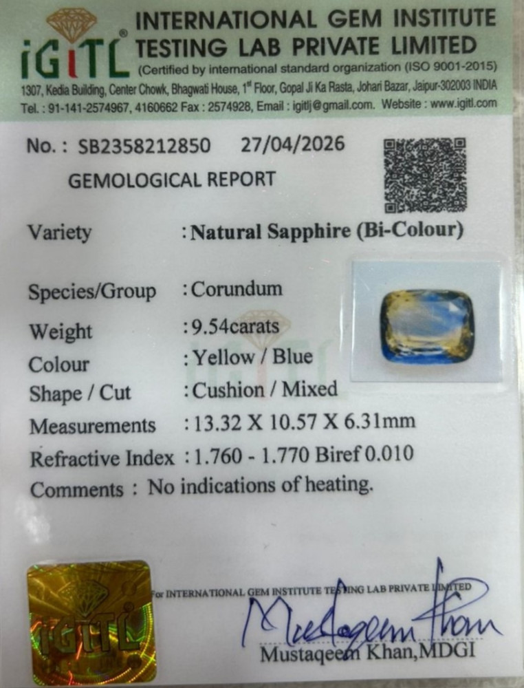 Bi-Colour Sapphire(Pitambari) - 9.54 Carat