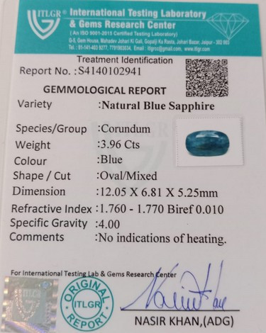 Blue Sapphire  - 3.96 Carat