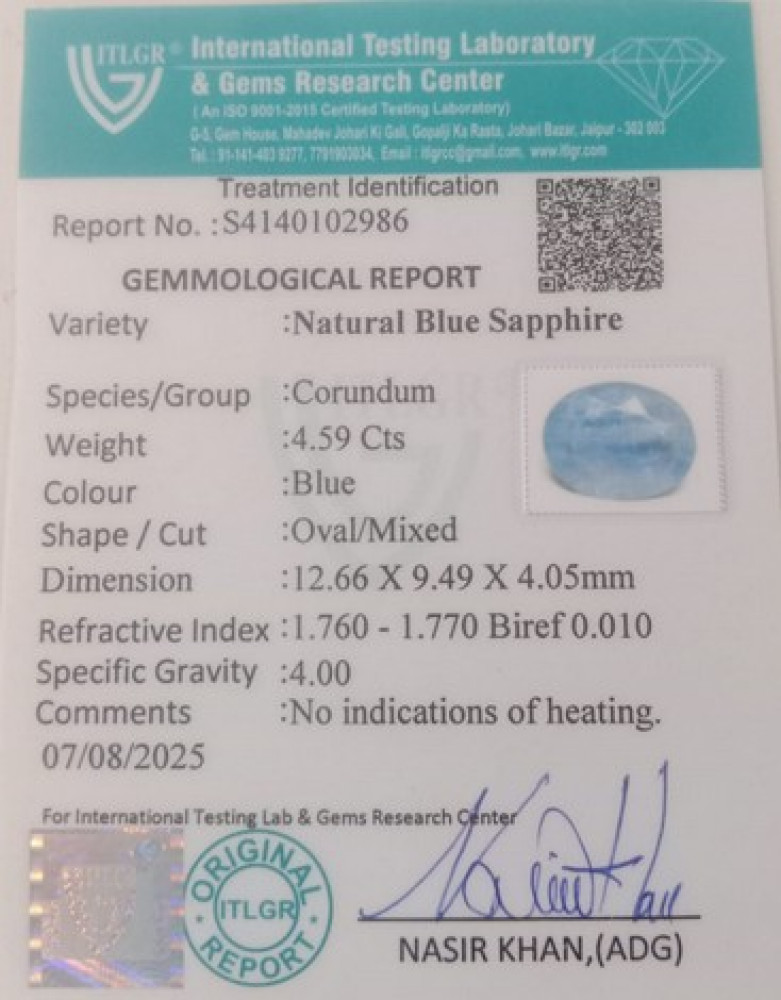 Blue Sapphire  - 4.59 Carat