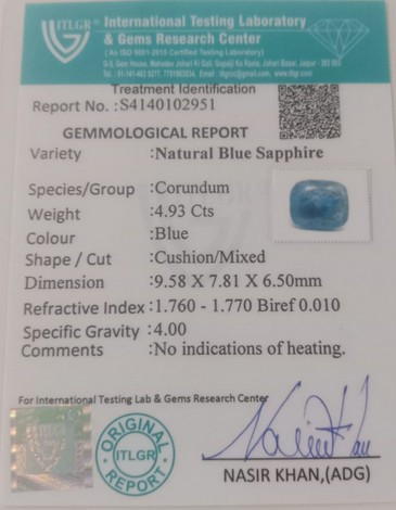 Blue Sapphire  - 4.93 Carat