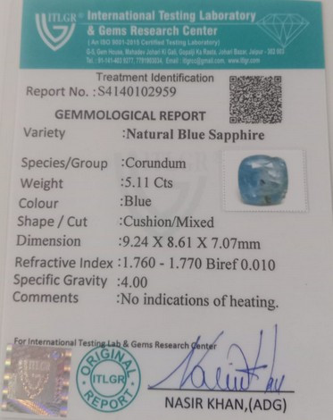 Blue Sapphire  - 5.11 Carat
