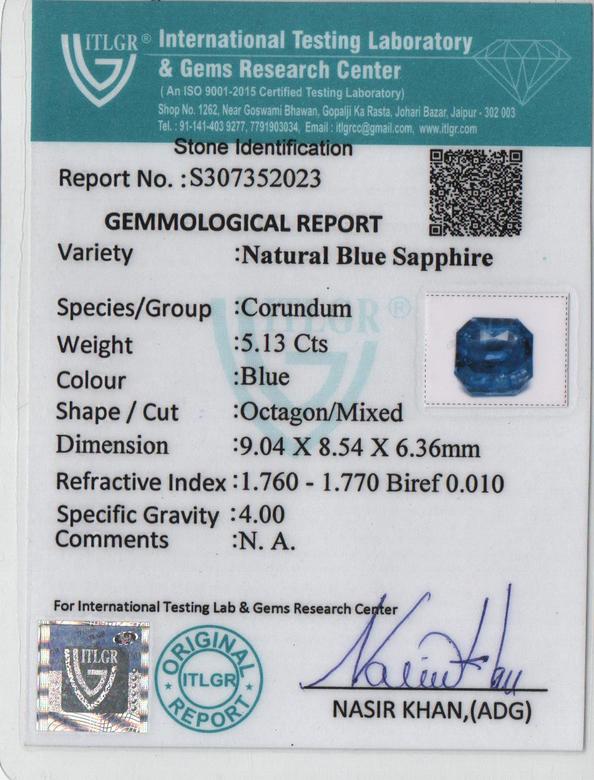 Blue Sapphire - 5.12 Carat
