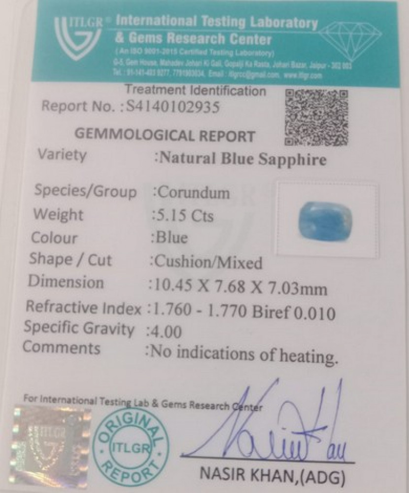 Blue Sapphire  - 5.15 Carat