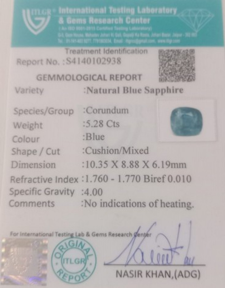 Blue Sapphire  - 5.28 Carat