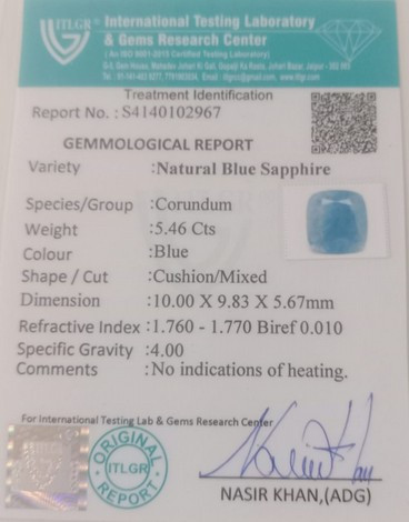 Blue Sapphire - 5.46 Carat