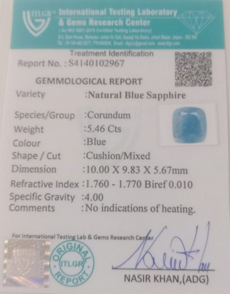Blue Sapphire  - 5.46 Carat