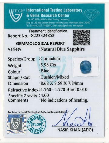 Blue Sapphire - 5.98 Carat