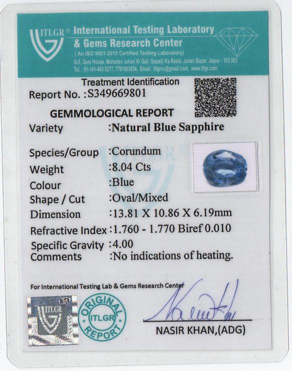 Blue Sapphire - 8.04 Carat