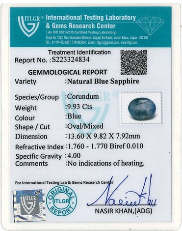 Blue Sapphire - 9.93 Carat