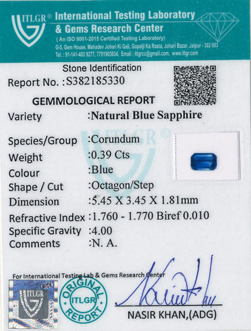 Blue Sapphire - 0.39 Carat