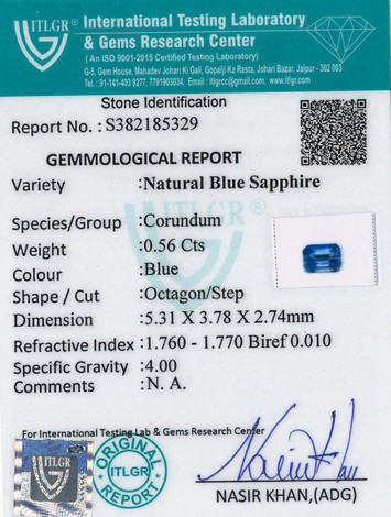 Blue Sapphire - 0.56 Carat