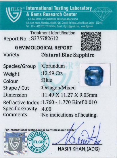 Blue Sapphire - 12.58 Carat