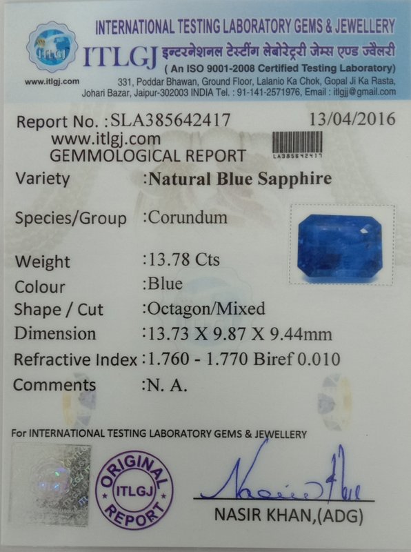 Blue Sapphire - 13.78 Carat