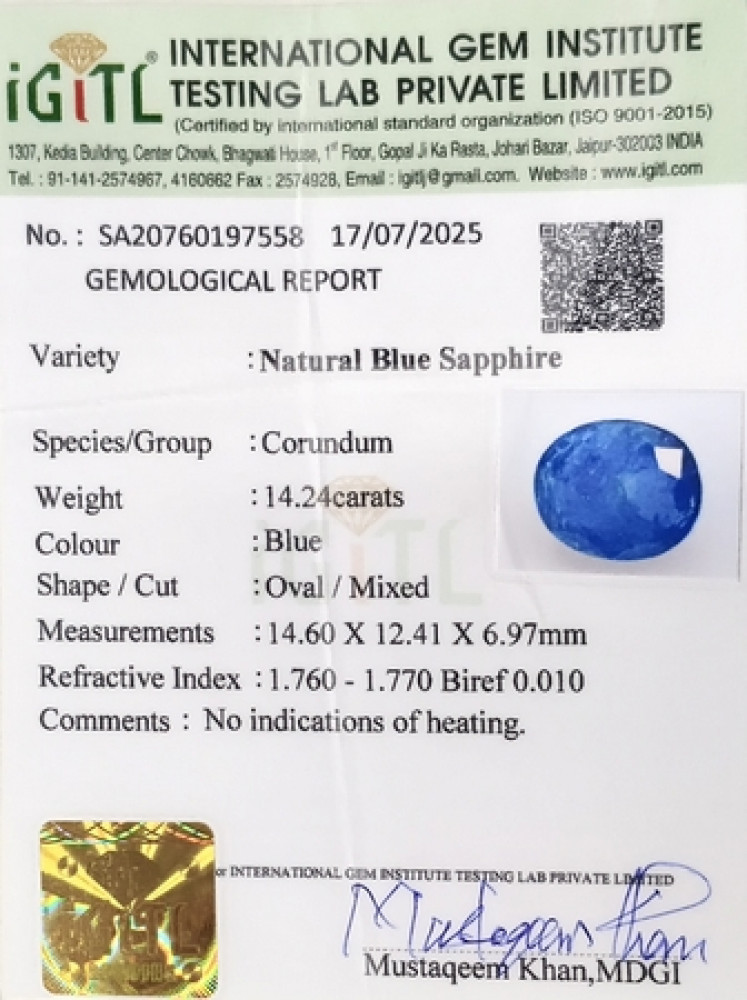 Blue Sapphire - 14.24 Carat