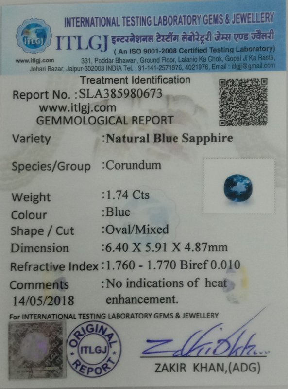 Blue Sapphire - 1.74 Carat