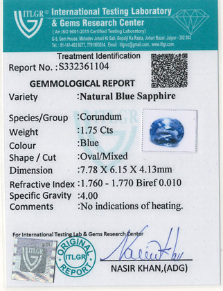 Blue Sapphire - 1.75 Carat