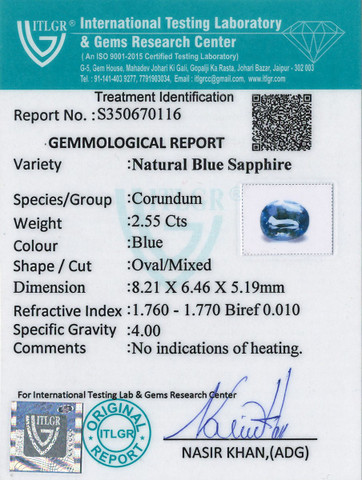 Blue Sapphire - 2.55 Carat