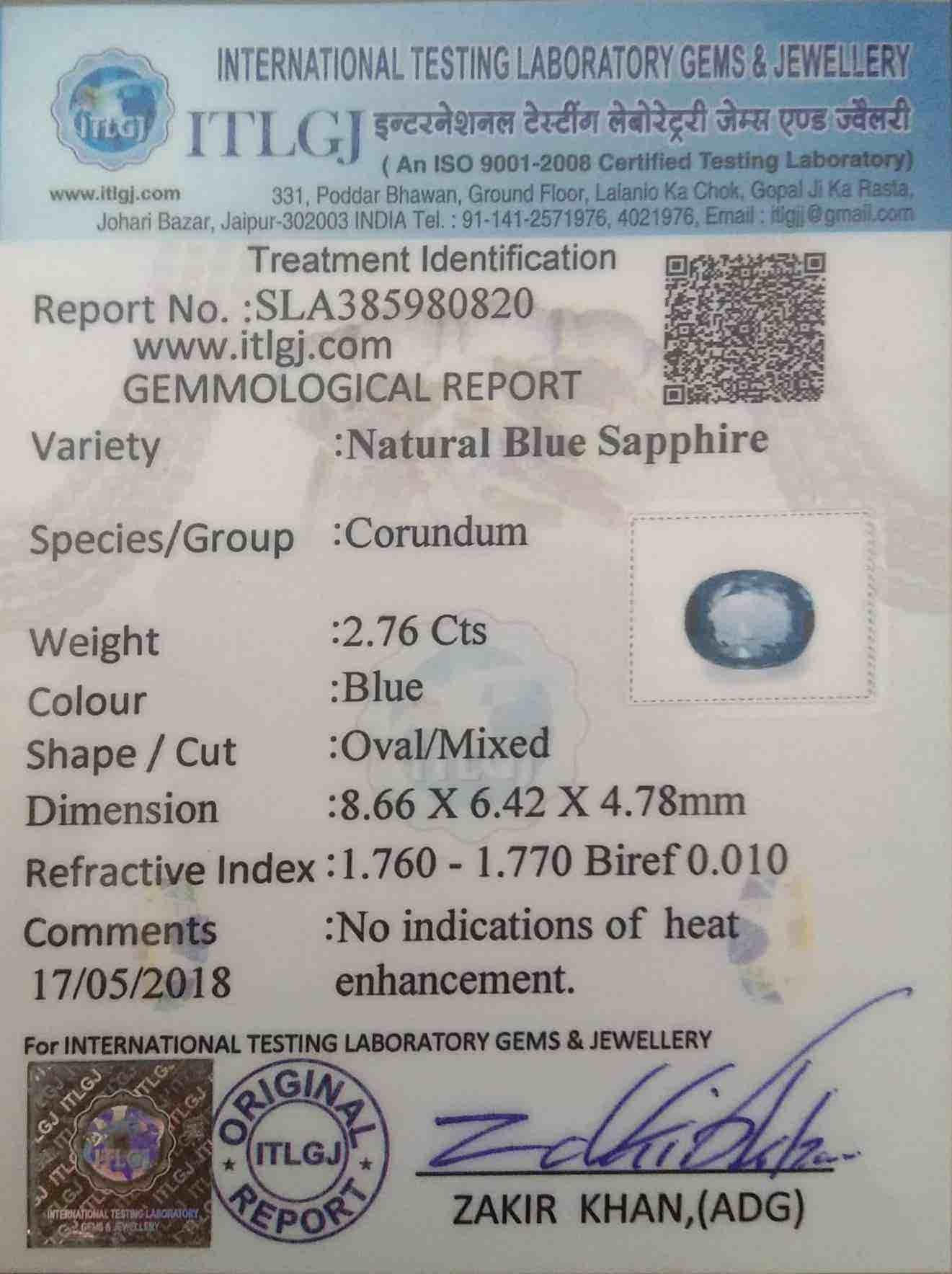 Blue Sapphire - 2.76 Carat