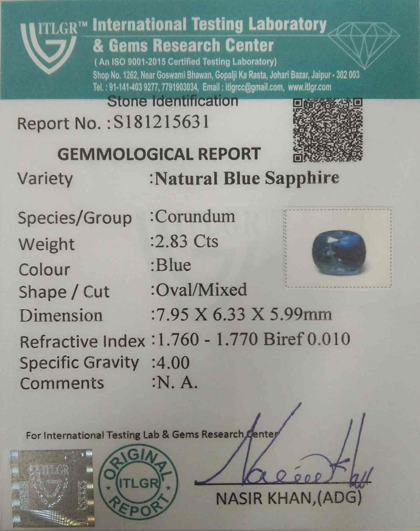 Blue Sapphire - 2.83 Carat