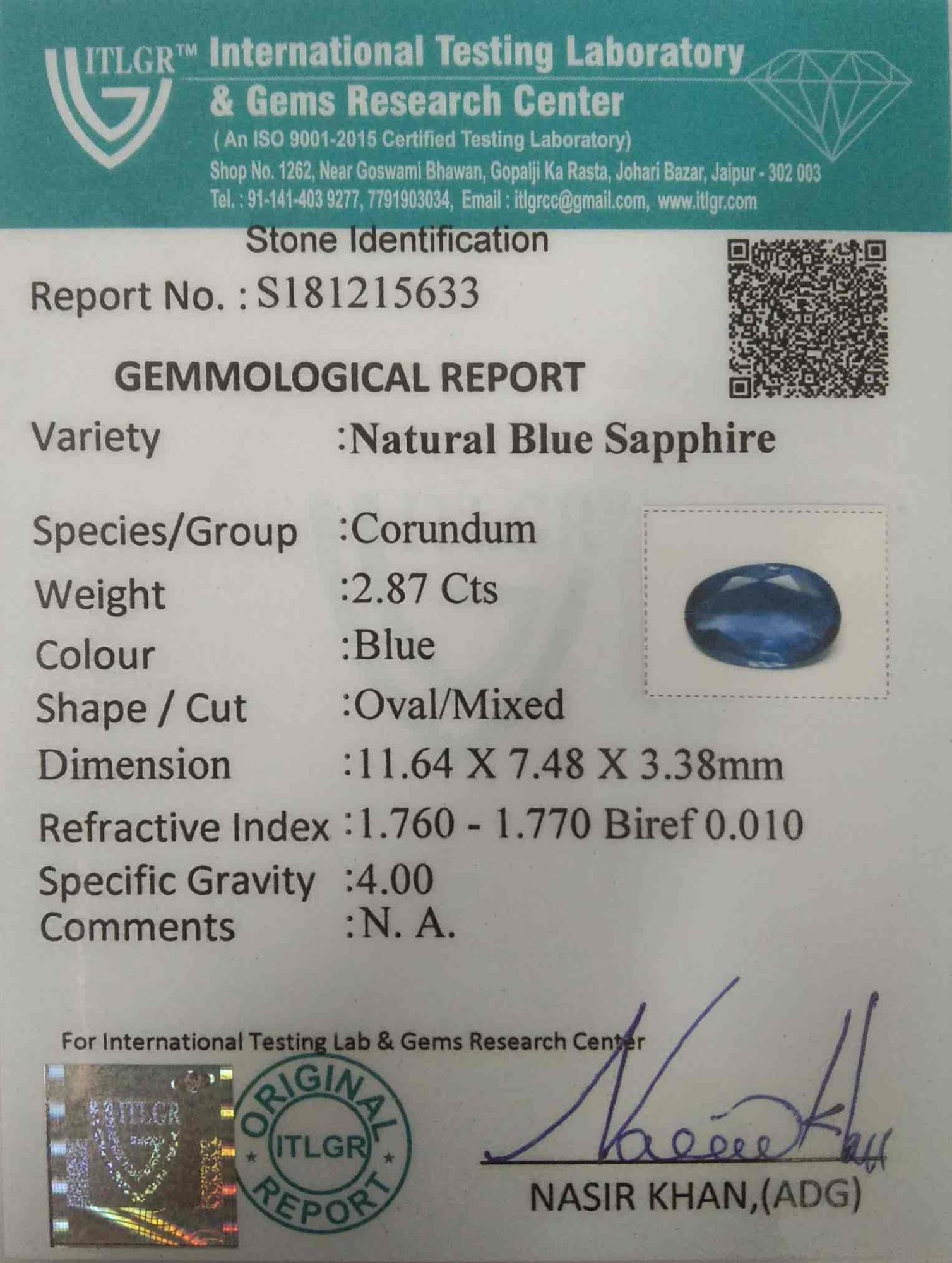 Blue Sapphire - 2.87 Carat