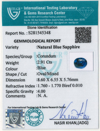 Blue Sapphire - 2.91 Carat