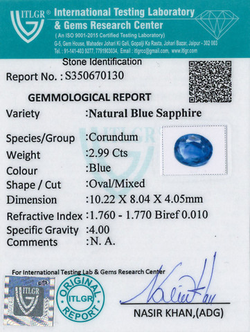 Blue Sapphire - 2.99 Carat
