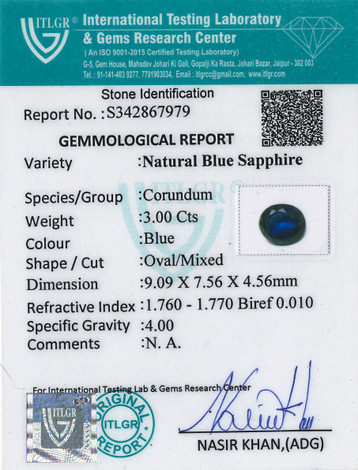 Blue Sapphire - 3 Carat