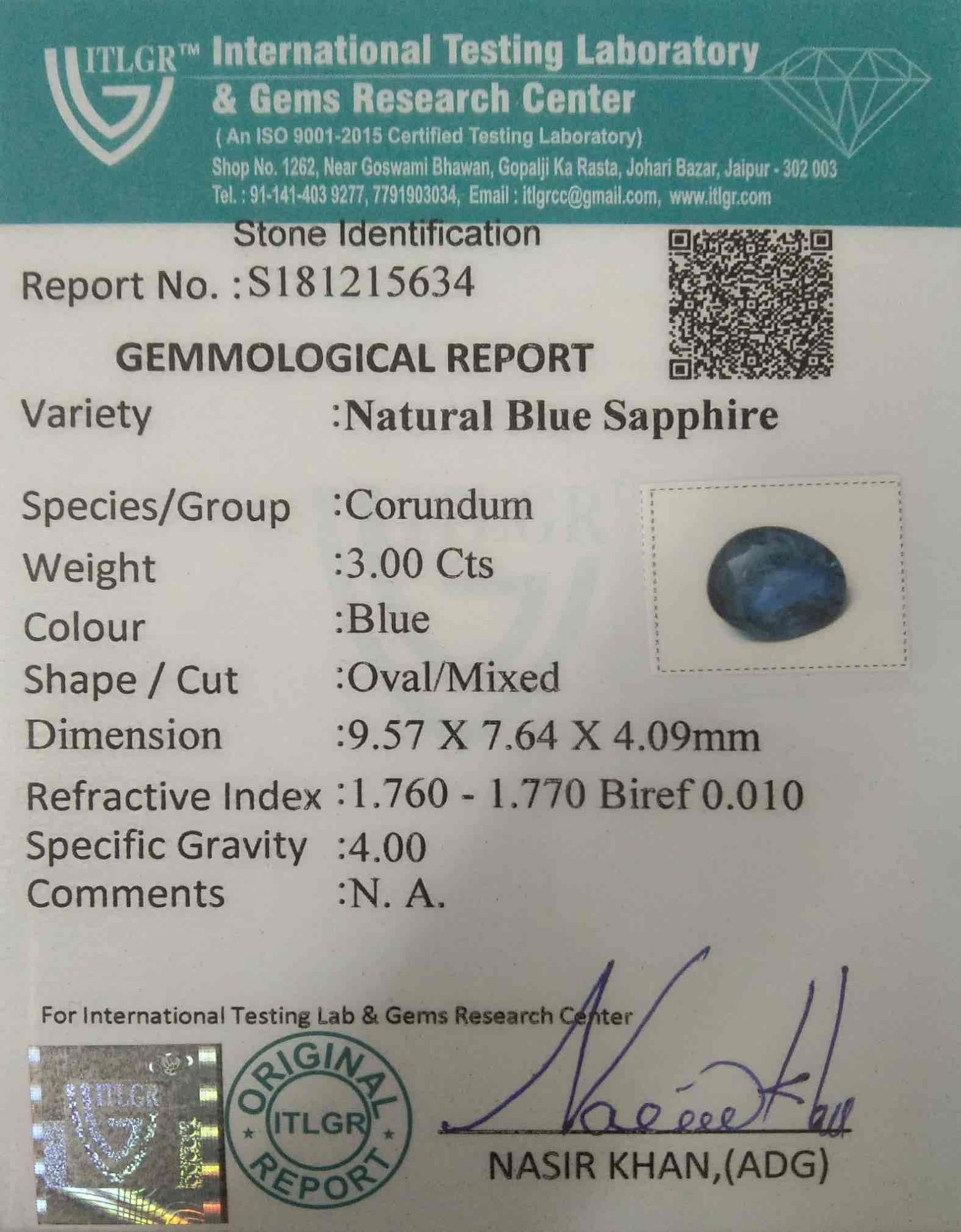 Blue Sapphire - 3 Carat