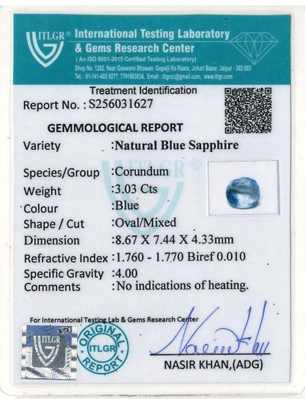 Blue Sapphire - 3.03 Carat