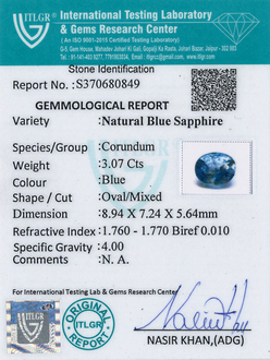 Blue Sapphire - 3.07 Carat