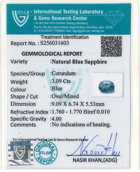 Blue Sapphire - 3.09 Carat