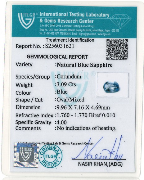 Blue Sapphire - 3.09 Carat