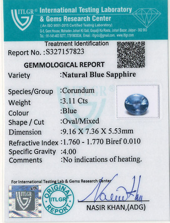 Blue Sapphire - 3.11 Carat