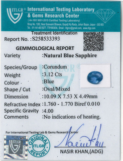Blue Sapphire - 3.12 Carat