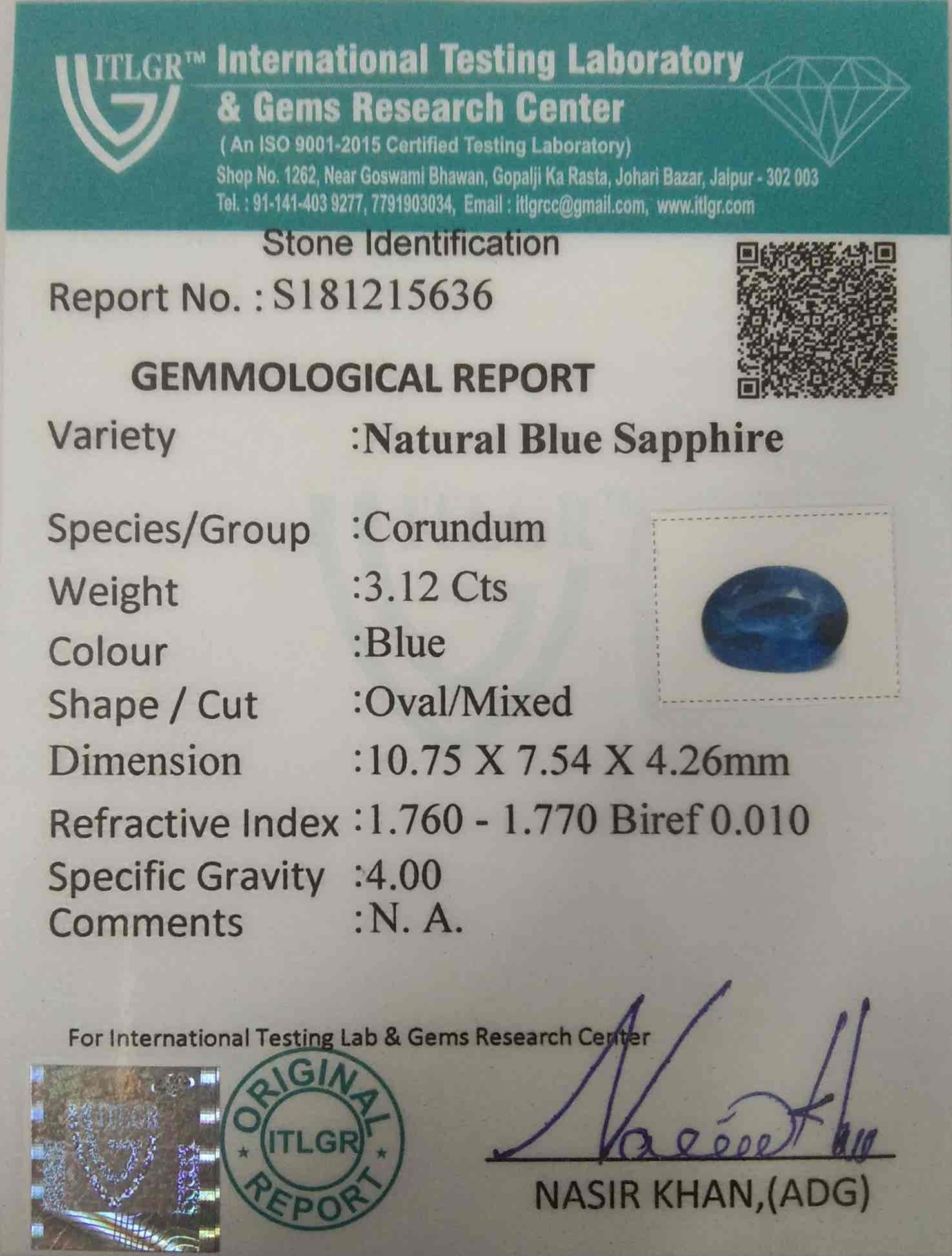 Blue Sapphire - 3.12 Carat
