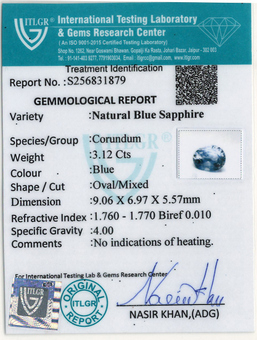 Blue Sapphire - 3.12 Carat