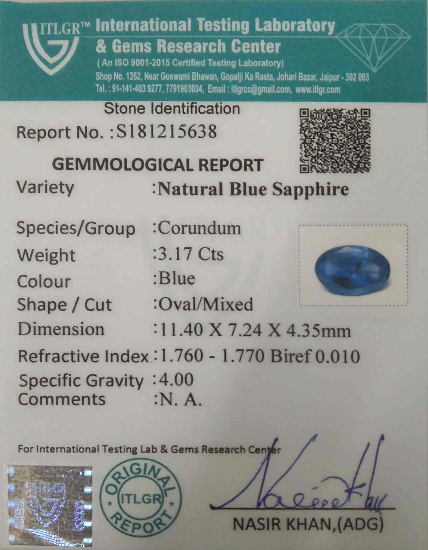 Blue Sapphire - 3.17 Carat