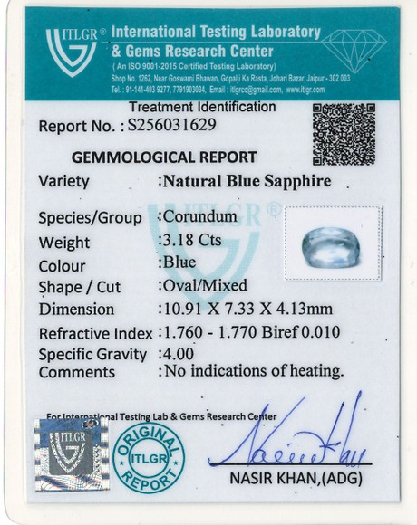 Blue Sapphire - 3.18 Carat