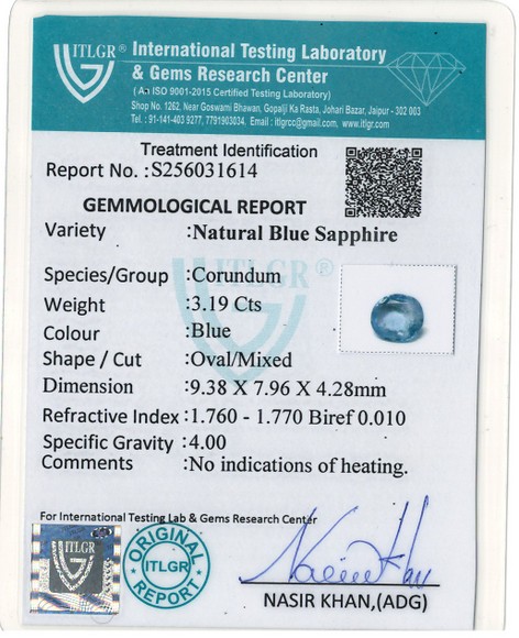 Blue Sapphire - 3.19 Carat