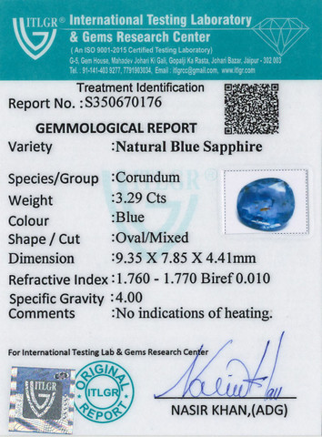 Blue Sapphire - 3.29 Carat