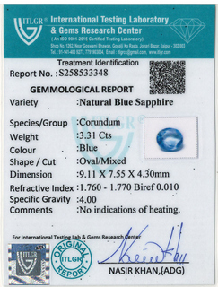 Blue Sapphire - 3.31 Carat