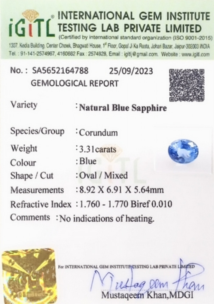 Blue Sapphire - 3.31 Carat