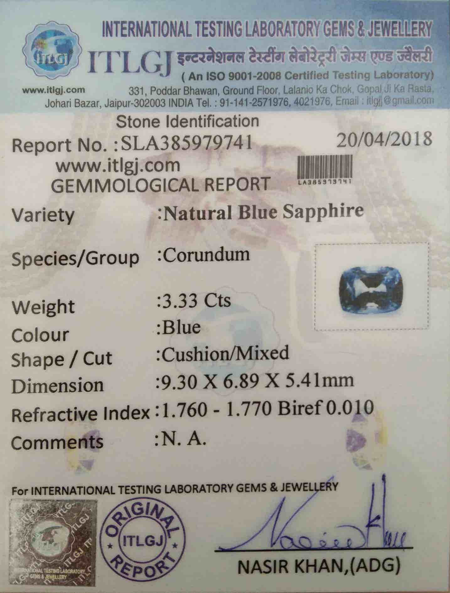 Blue Sapphire - 3.33 Carat