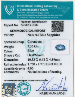 Blue Sapphire - 3.36 Carat