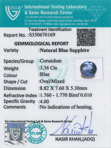 Blue Sapphire - 3.36 Carat