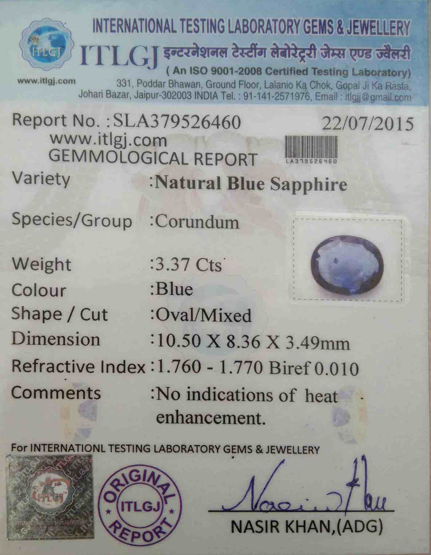 Blue Sapphire - 3.37 Carat